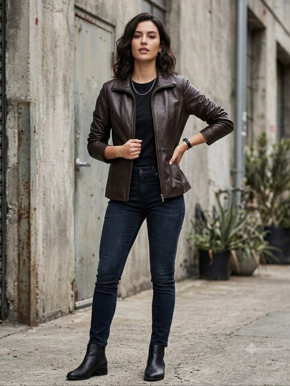 Portrait Black Leather Lined Zip Up Jacket Size Medium EUC